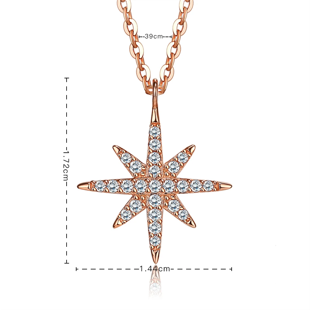SILVERHOO 925 Sterling Silver Jewelry Shiny Star Pendant Necklaces For Women Full Clear Cubic Zirconia Rose Gold Color Necklace