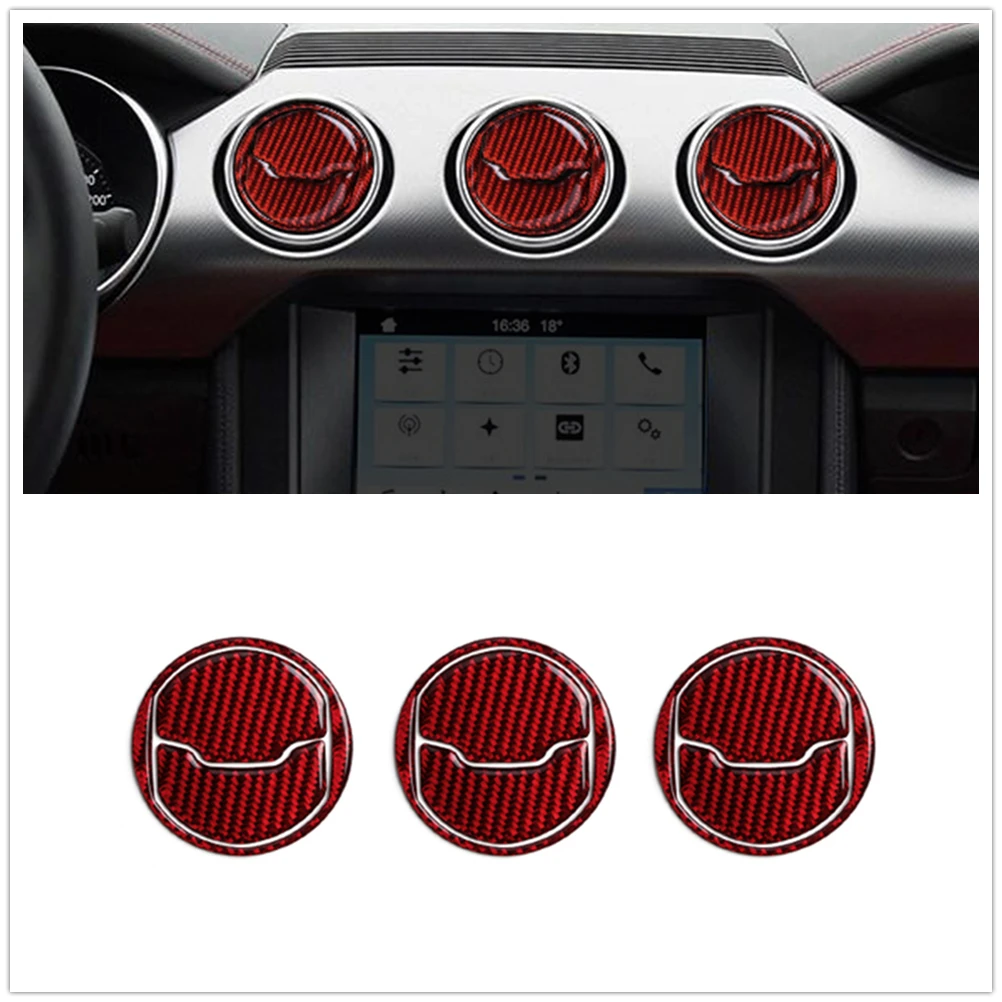 

For Ford Mustang 2015-2019 Center Air Conditioning Outlet Vent Cover Trim Red Real Carbon Fiber Car Dashboard Dash Sticker Strip