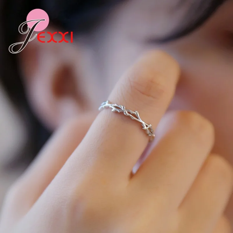 

Sterling Silver Genuine 925 Jewelry Enamel Tree Branches Open Adjustable Finger Rings For Women Sterling Silver Fine Jewelry