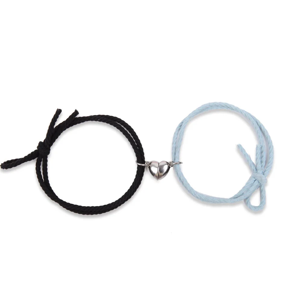 

2Pcs Couple Minimalist Heart Lovers Matching Friendship Bracelet Rope Braided Magnetic Distance Bracelet Kit Lover Jewelry