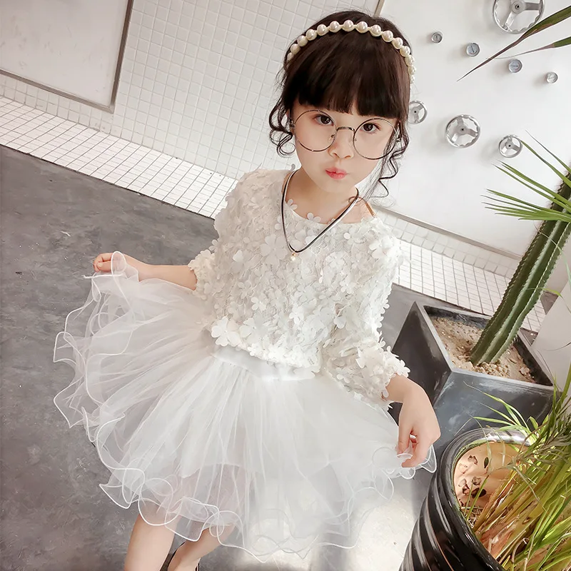 

Baby Girl Fashion Flower Petal Tulle Tutu Dress 2-8T Toddler Kids Children Spring Fall Casual Long Sleeve O-Neck Dresses Outfits