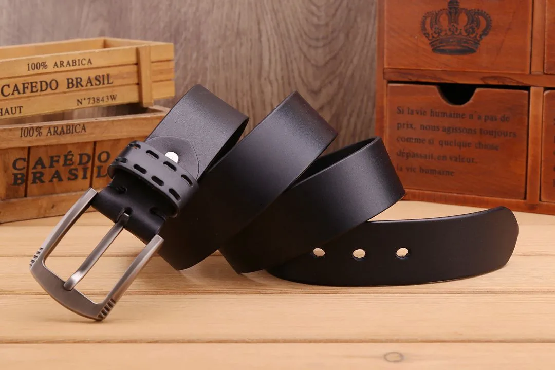 

Men's leather belt head layer thick cowhide business casual wild belt high-end design belt with pin buckle