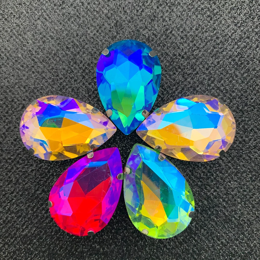 Стразы большого размера с серебристым основанием для шитья 5 шт. разноцветные