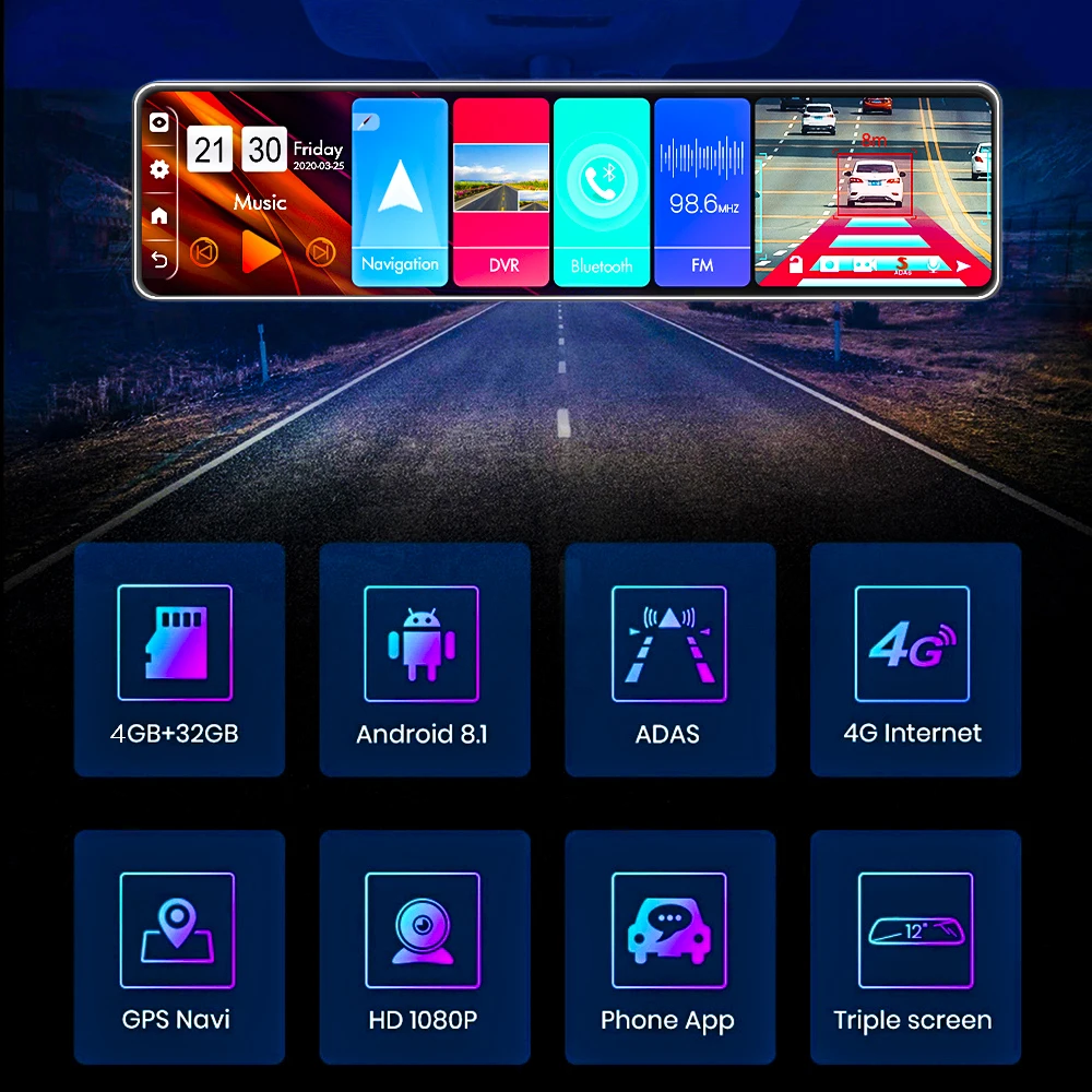 12 дюймов Android 8 1 Видеорегистраторы для автомобилей 4G тире Камера Full HD Зеркало