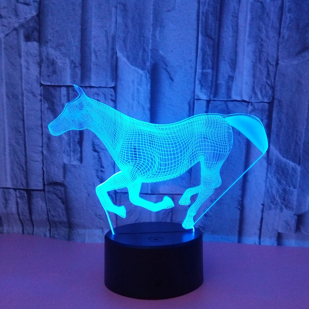 3D лампа с сенсорным управлением ночник в виде животного лошади креативный