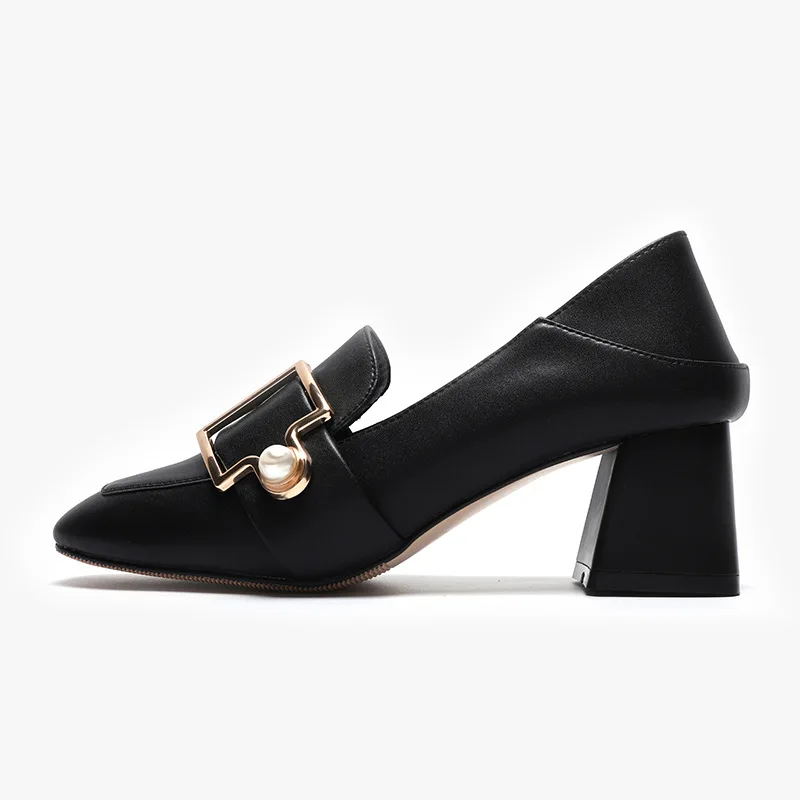 

PUMPS 2020 spring fashion Thick heel new pearl pearl buckle casual high-heeled loafers thick heel fashion women's shoes