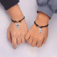 2pcsset fashion couple bracelets bangles for women men stainless steel heart two halves paired bracelet fashion jewelry gifts