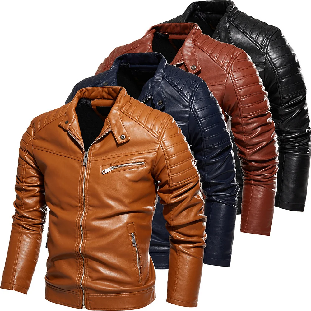 New men's jacket men's PU coat multicolor fashion youth motorcycle clothes plus plush leather men's