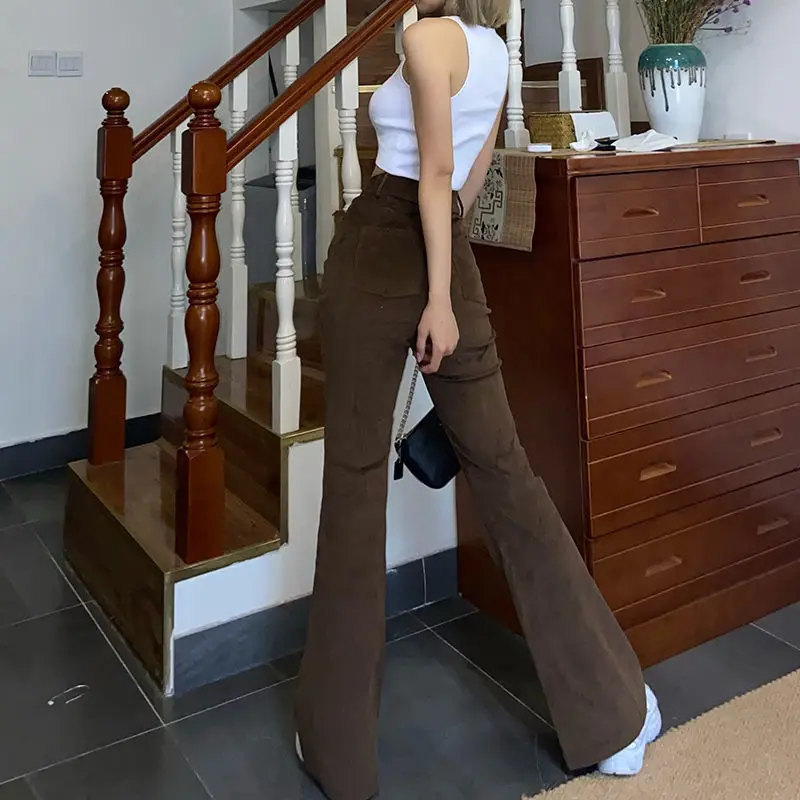 Korean Fashion Woman Jeans Loose Casual Wide-leg Highwaist Jeans Brown Female Streetwear Spring and Autumn Trousers