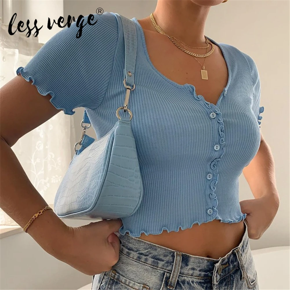 Женская трикотажная футболка Lessverge укороченный топ с коротким рукавом и