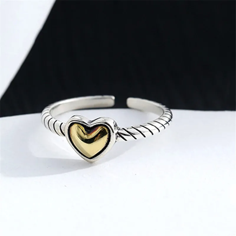 

Vintage Korean Adjustable Size Heart Shape 925 Silver Finger Couple Ring For Women Wedding Jewelry jz308