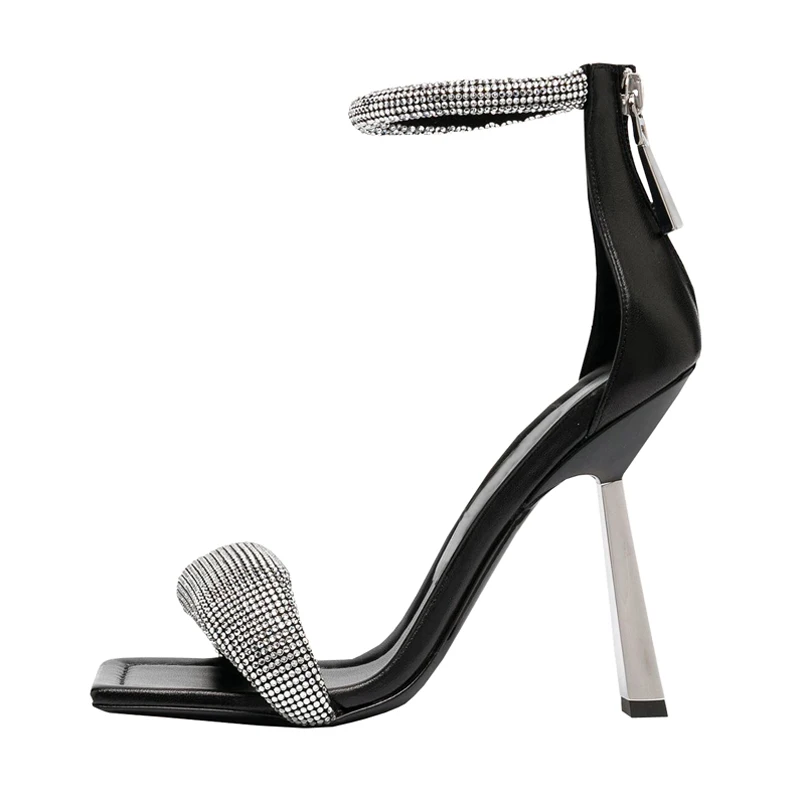 

Ladies High Heels Sandals Women Summer 2021 Diamond Square Toe Women's Stiletto Heels Ankle Strap Crystal Party Dress Shoes Pump
