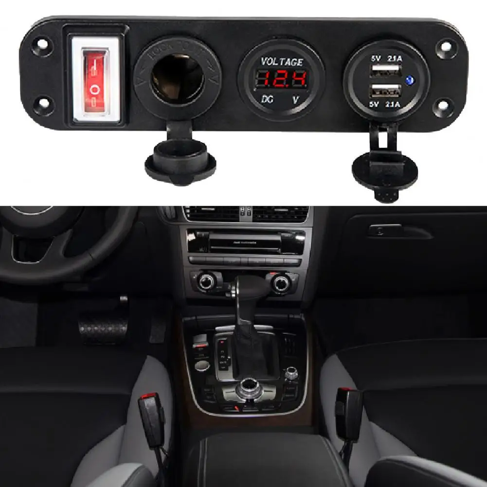 Автомобильное зарядное устройство 12-24 В с двумя USB-разъемами и прикуривателем 3-в-1