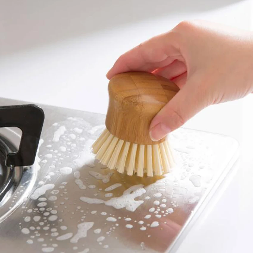 Bamboo Round Mini Palm Scrub Brush Nylon Bristles Cleaning Scrubber Wash Dishes Pots Pans Vegetables for Kitchen Sink | Дом и сад