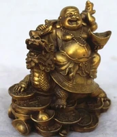 free shipping chinese copper wealth money happy laugh maitreya buddha on dragon turtle statue