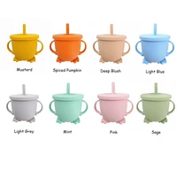 chenkai 10pcs 8 color baby feeding straw newborn cups food grade silicone drop proof infant learn drink two handle grasping cup
