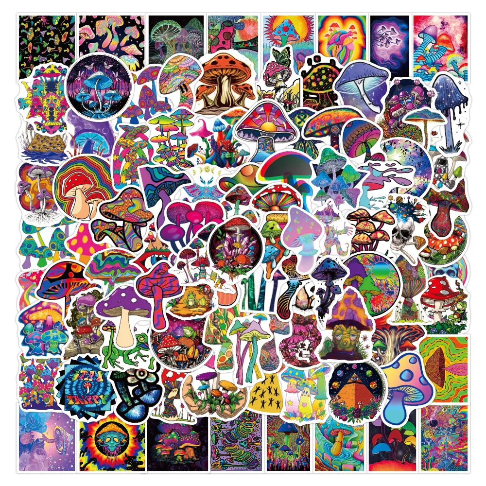 1050100pcs colorful psychedelic mushroom rainbow stickers aesthetic car skateboard motorcycle laptop cool decal sticker toy free global shipping