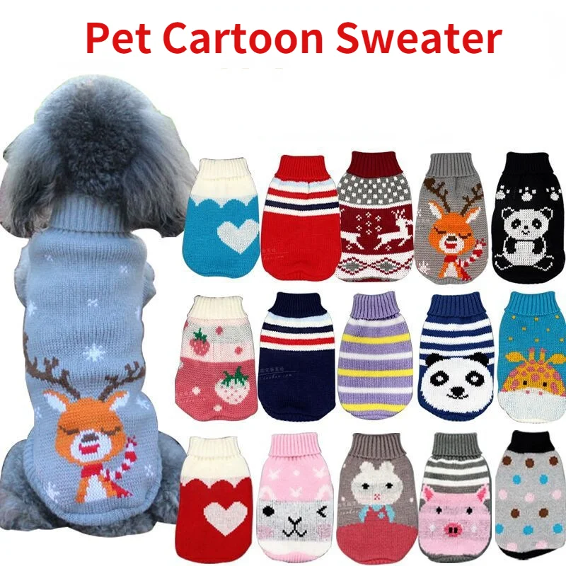 

New autumn winter Pet Cartoon Warm Dog Christmas Sweater Cat clothes pet coat pink Knitting Crochet Cloth Small medium large dog