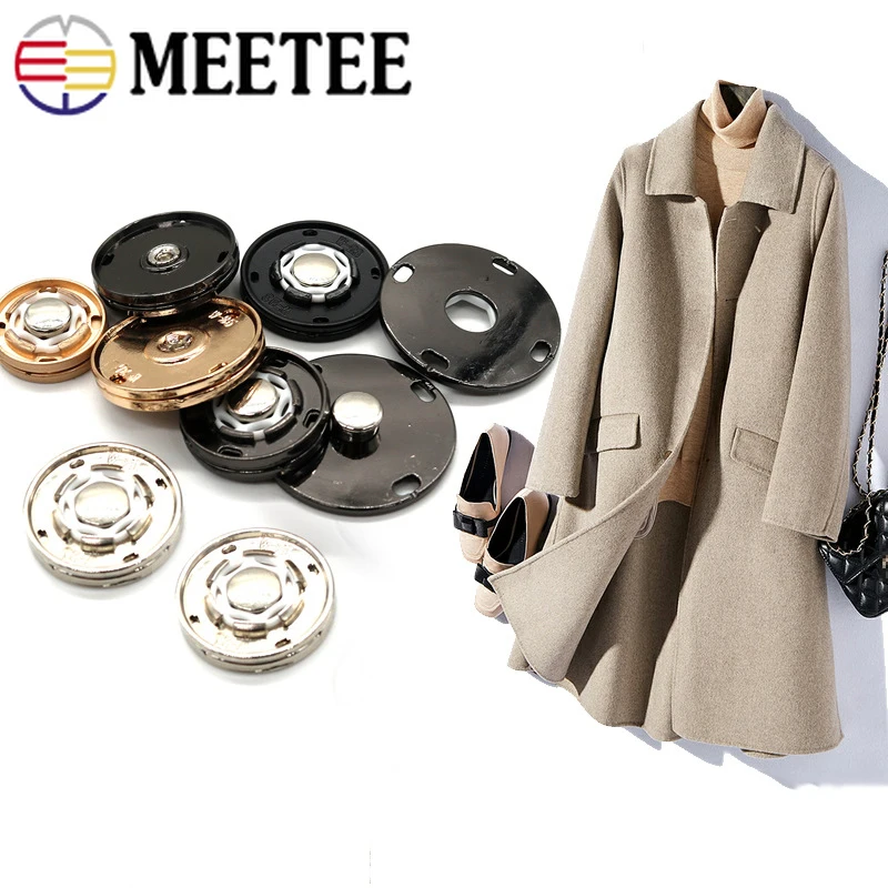 

30pcs 18/21/23/25mm Metal Snap Button Coat Coat Jacket Invisible Buttons DIY Garment Decor Buckle Fastener Sewing Hidden Button