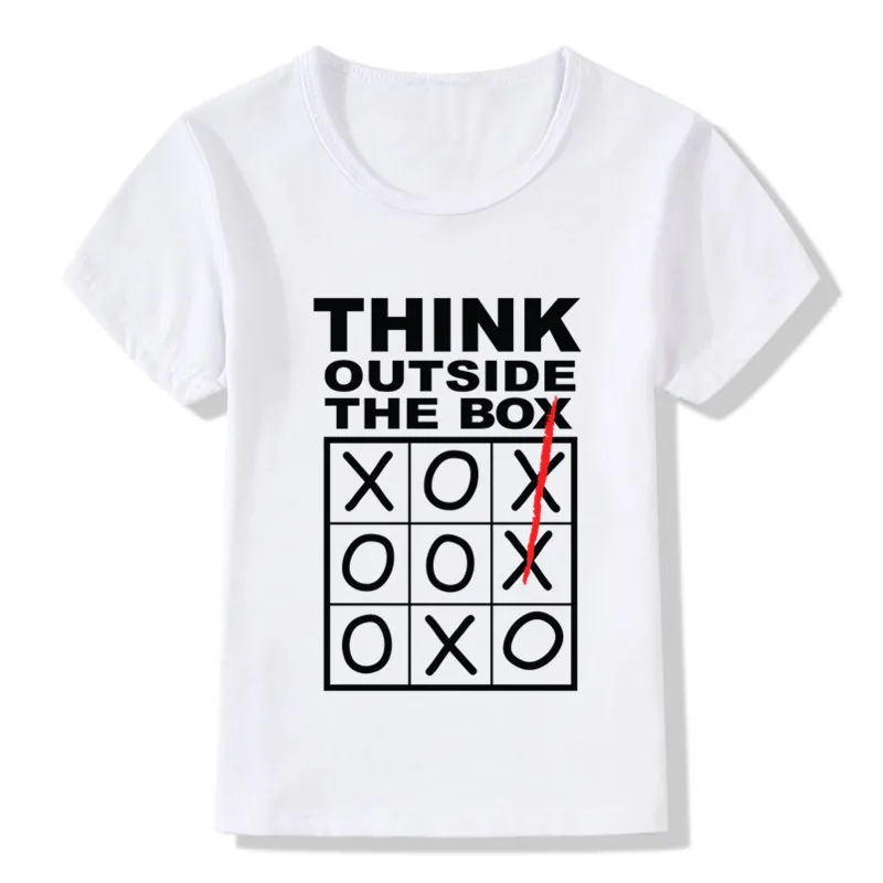 

2019 Children Think Outside The Box Print Funny T-Shirts Kids Summer Tops Girls Boys Short Sleeve T shirt Baby Clothes,ooo734