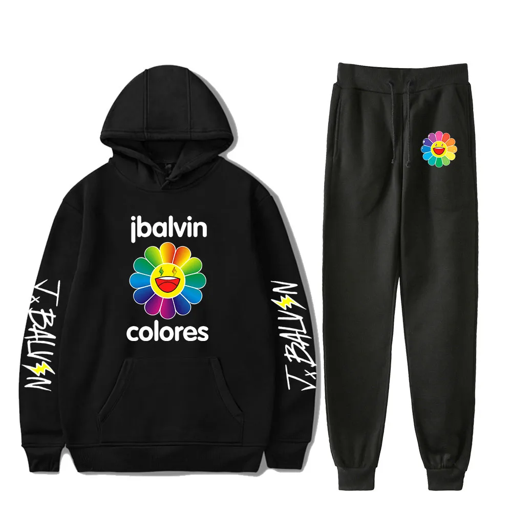 

J BALVIN Tracksuit Two Piece Set Women/Men Long Sleeve Hoodies+Jogger Pant Casual Unisex Streetwear boys girls sweat suits