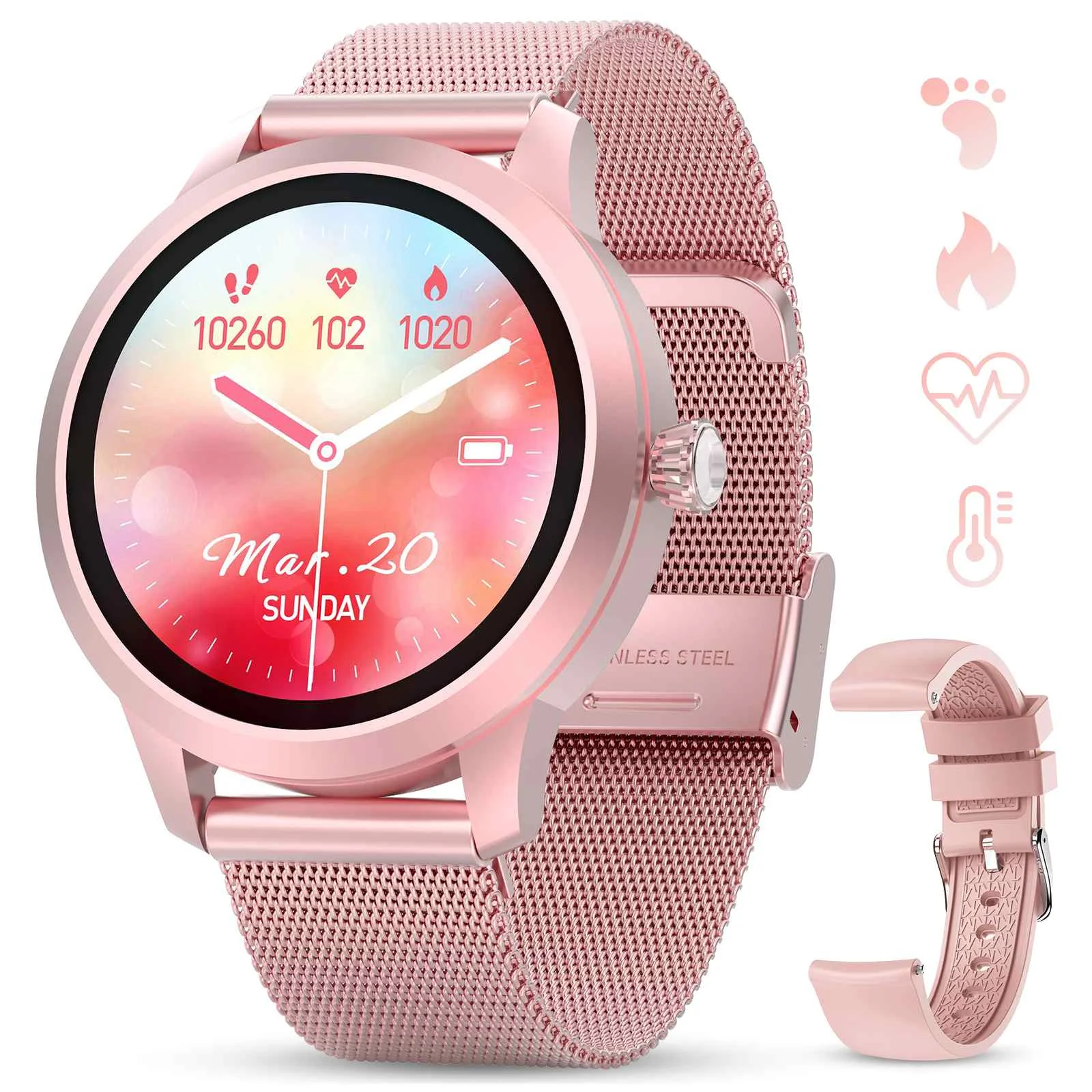 

H16 Women Smart Watch Fashion Smartwatch Women 1.09inch Heart Rate Monitor Fitness Tracker Pink Color Watch Wife Girlfriend Gift