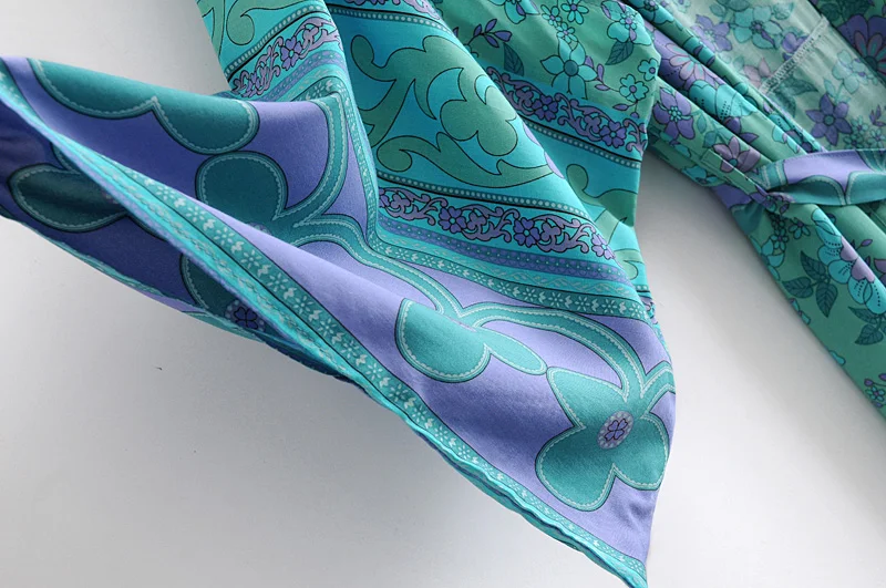 Женское винтажное платье-кимоно зеленое платье макси из искусственного шелка с