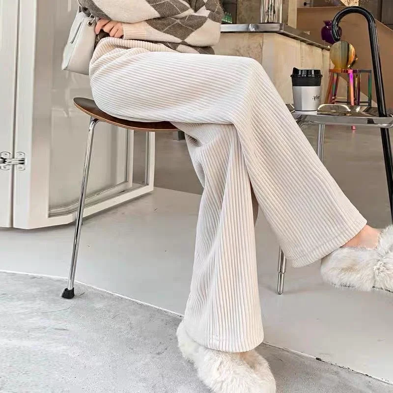 

Вельветовые однотонные прямые свободные осенне-зимние утепленные спортивные штаны для отдыха с широкими штанинами