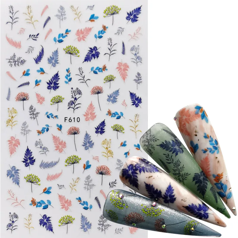 1 PC Mix Yellow Leaves Nail Stickers Flower Animal Butterfly 3D Adhesive Sliders Wraps Tips Charm Art Manicure Decorations | Красота и