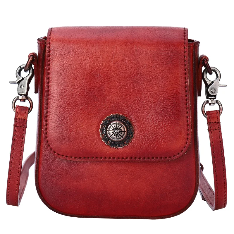 

FCTOSSR 2020 Retro simple vertical small bag head layer cowhide crossbody mini square bag soft leather flip phone bag