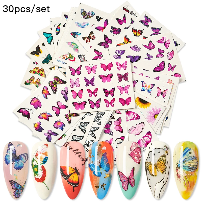 Дизайнерские наклейки для ногтей набор Снежинка Цветочная Бабочка Дизайн