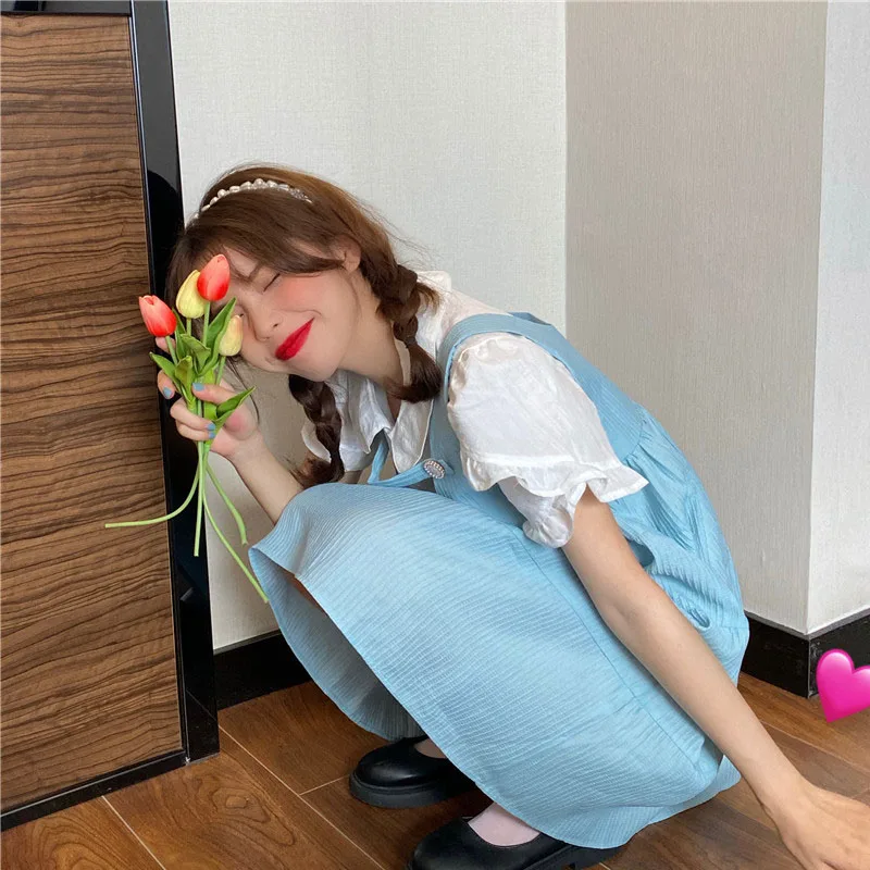 

Women Japanese Lolita Style Cute Kawaii Dress Soft Sisters Student Sundress Puffy Dresses 2021 Summer Sleeveless Vest Mini Dress