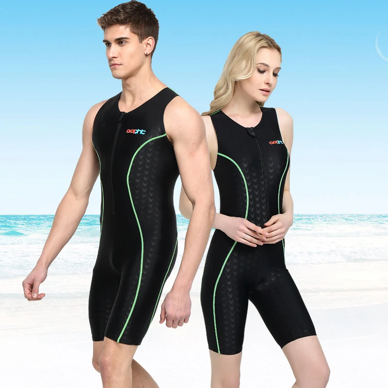 Men Women WaterProof Knee Length Racing Competition SwimSuit One Piece Professional Training Water Sport Surfing Swim Beach Wear