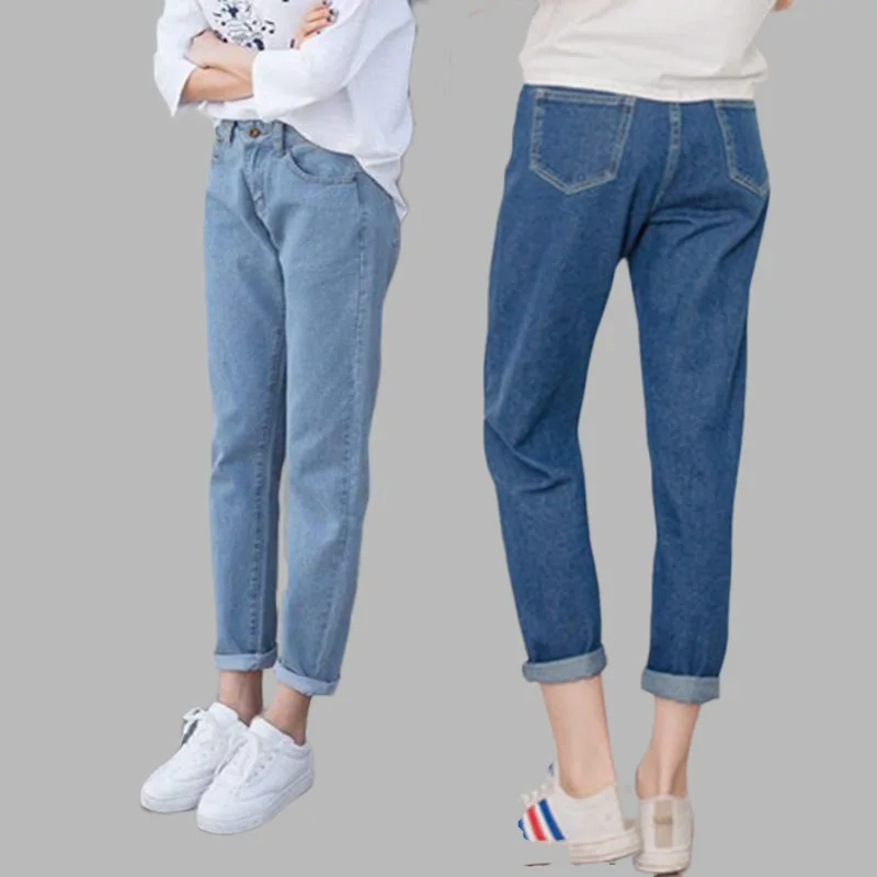 Винтажные женские джинсы для женщин в стиле бойфренд мама с высокой талией синие