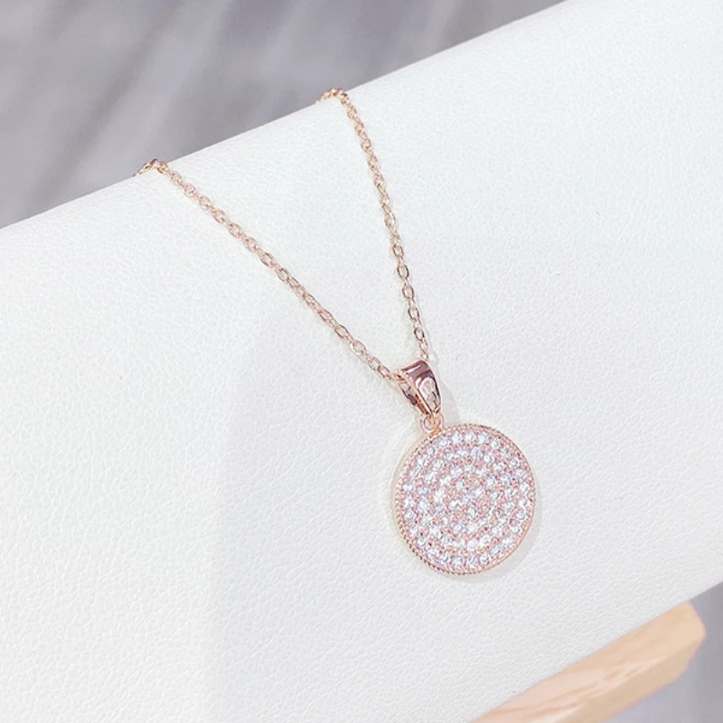 

BOTU 2021 Fashionable Women's Lucky Disc Pendant Necklace with Full Diamonds for Women Creative