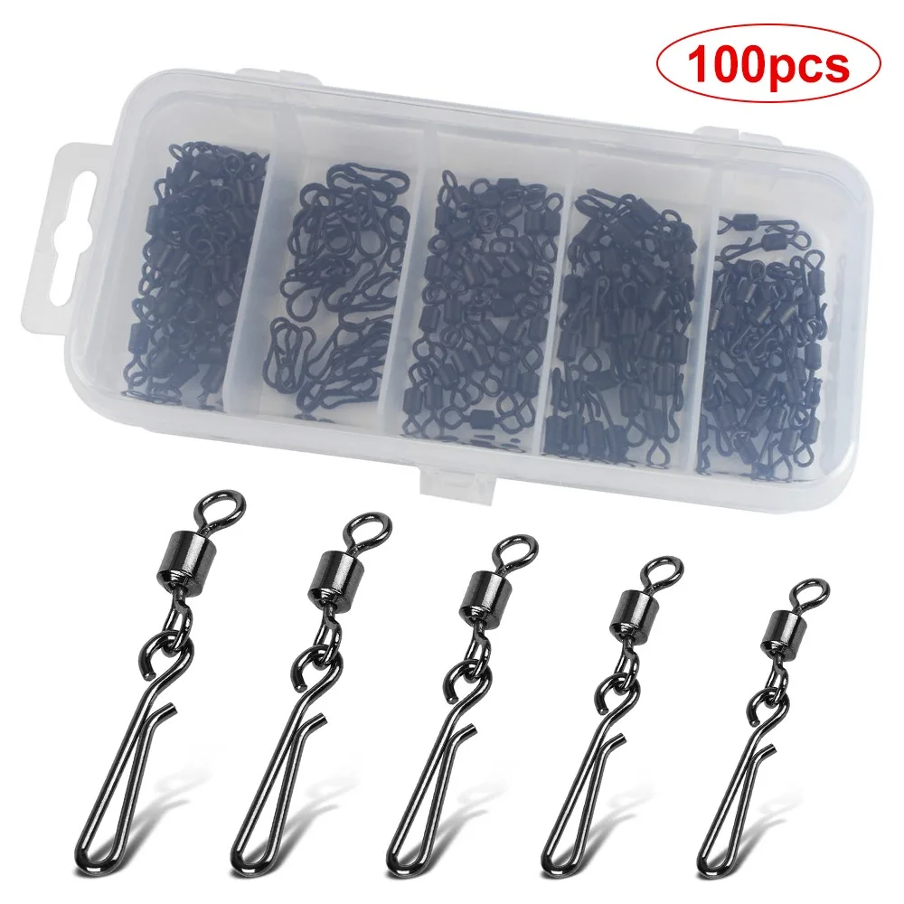 

Fishing Gear Set Connector 50/100pcs Fishing Swivels Interlock Pin Snap Rolling Swivel Fishhook Lure Fishing Hook Accessories