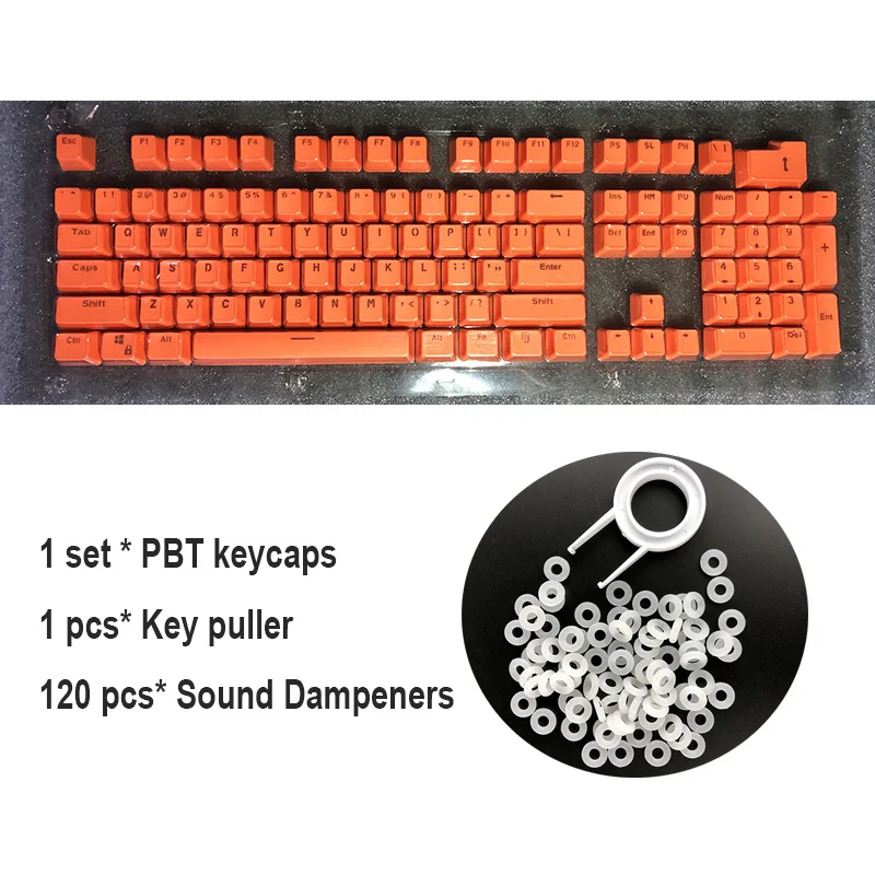 104 английские клавиши ABS PBT для механической клавиатуры, совместимые с переключателями MX, прозрачная поддержка светодиодного освещения - Цвет: PBT-Orange with Ring