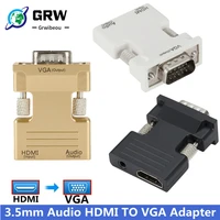 hdmi compatible female to vga male converter 3 5mm audio cable adapter 1080p fhd video output for pc laptop tv monitor projector