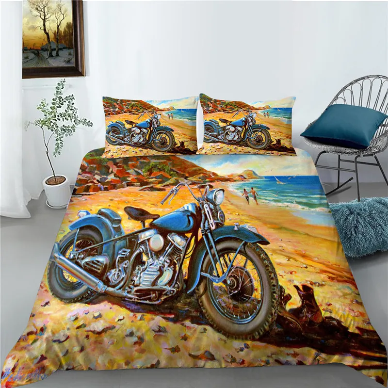 

3D Bedding Set Motorcycle Printed Comforter Covers King Queen Full Double Single Size Boys Girls Room Decorations