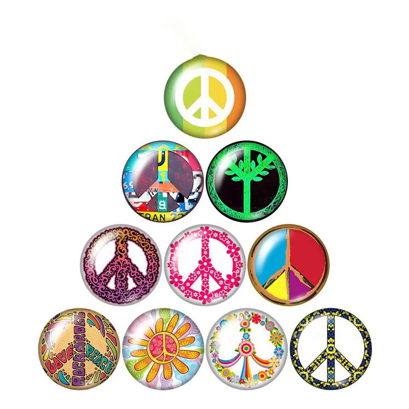 

12pcs/lot Peace Sign Mixed 12mm/18mm/20mm/25mm Round Photo Glass Cabochon Demo Flat Back Making Findings