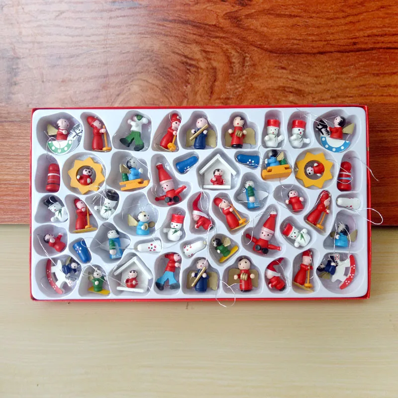 

Christmas decorations wooden Christmas pendants small ornaments 48 sets of boxed DIY pure hand-painted 3-5CM puppet decoration