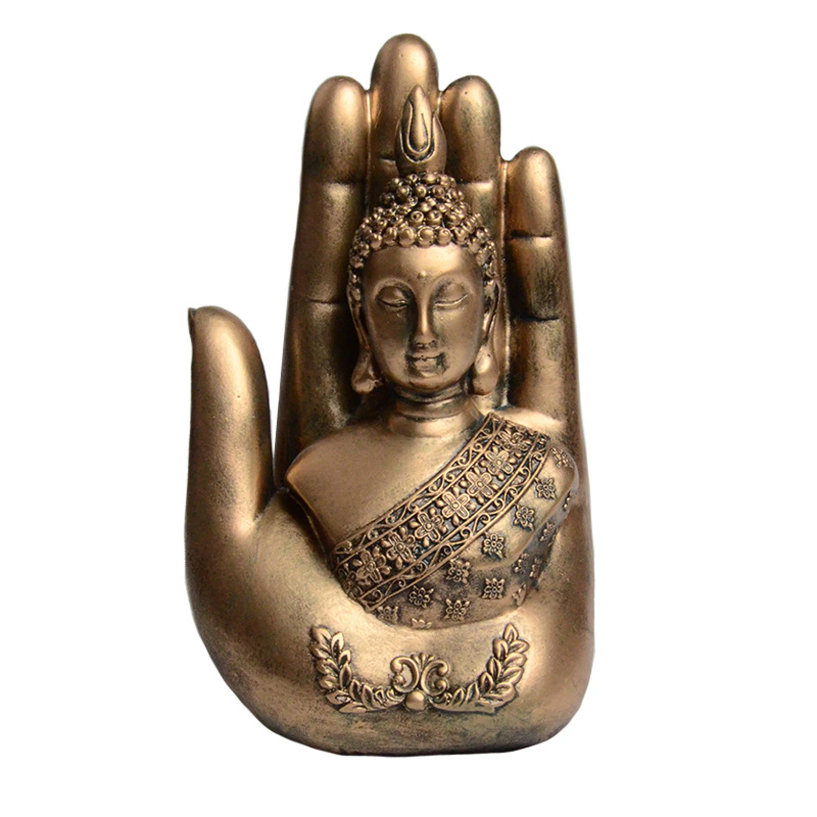 

Desktop Decor Palm Buddha Shaped Resin Artware Decorative Statue Home Decorations for Sitting Room Office Golden