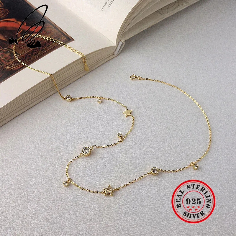 Женская Золотая цепочка из серебра 925 пробы с искусственным цирконием|Ожерелья| |