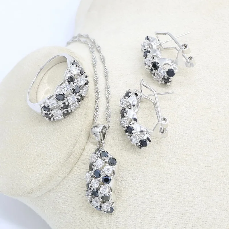 Черный циркон белого цвета с украшением в виде кристаллов Свадебные серебро 925