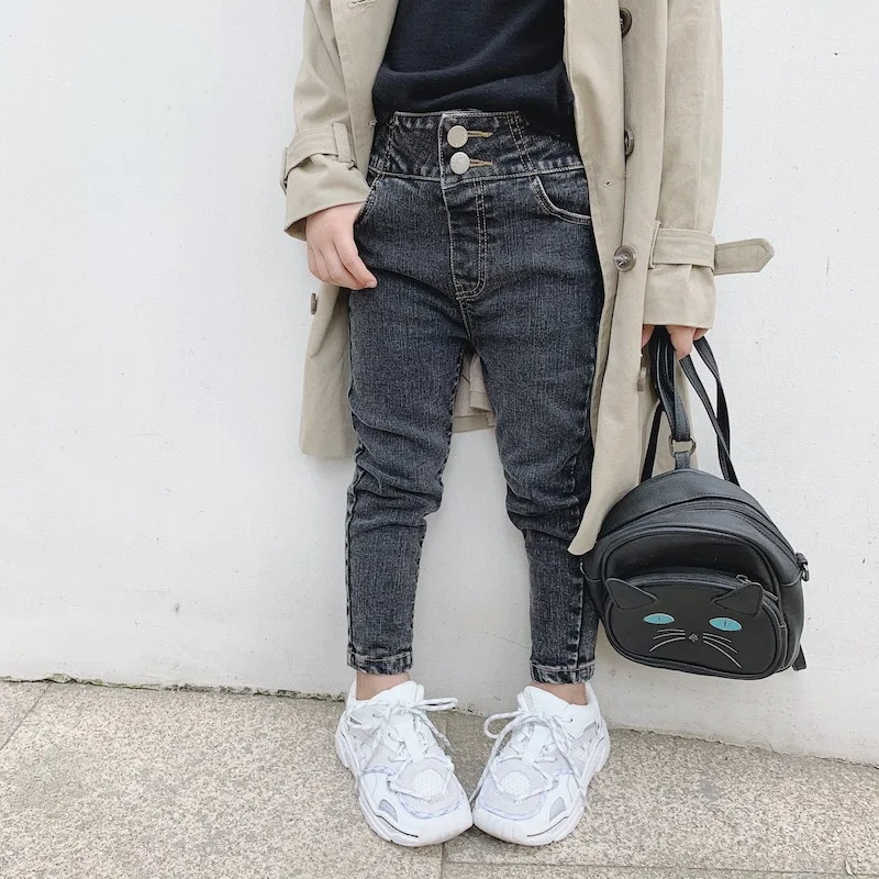 Новинка Осень зима 2019 детские джинсовые брюки карандаш корейские для девочек