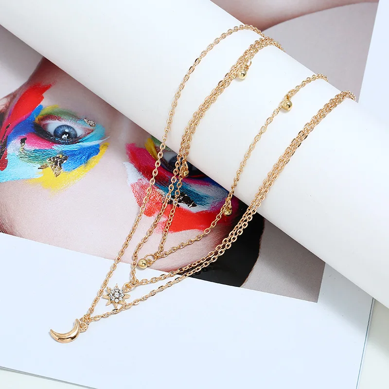 2020 Новое поступление Стразы Подвеска Звезда Луна ожерелье для женщин