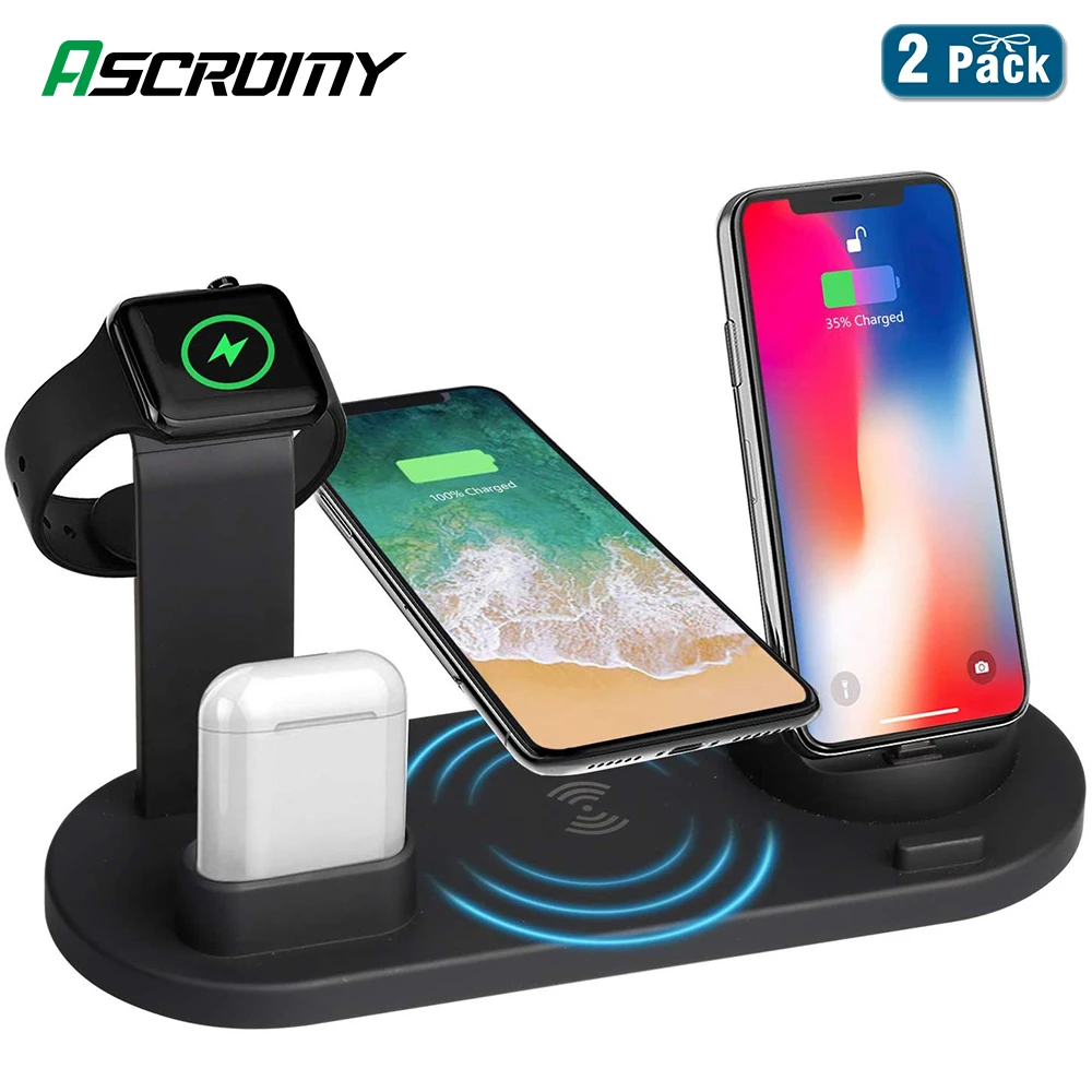 Беспроводное зарядное устройство Qi 2 шт. 10 Вт док станция для Iphone 11 Pro Max XR X Airpods 1 Apple