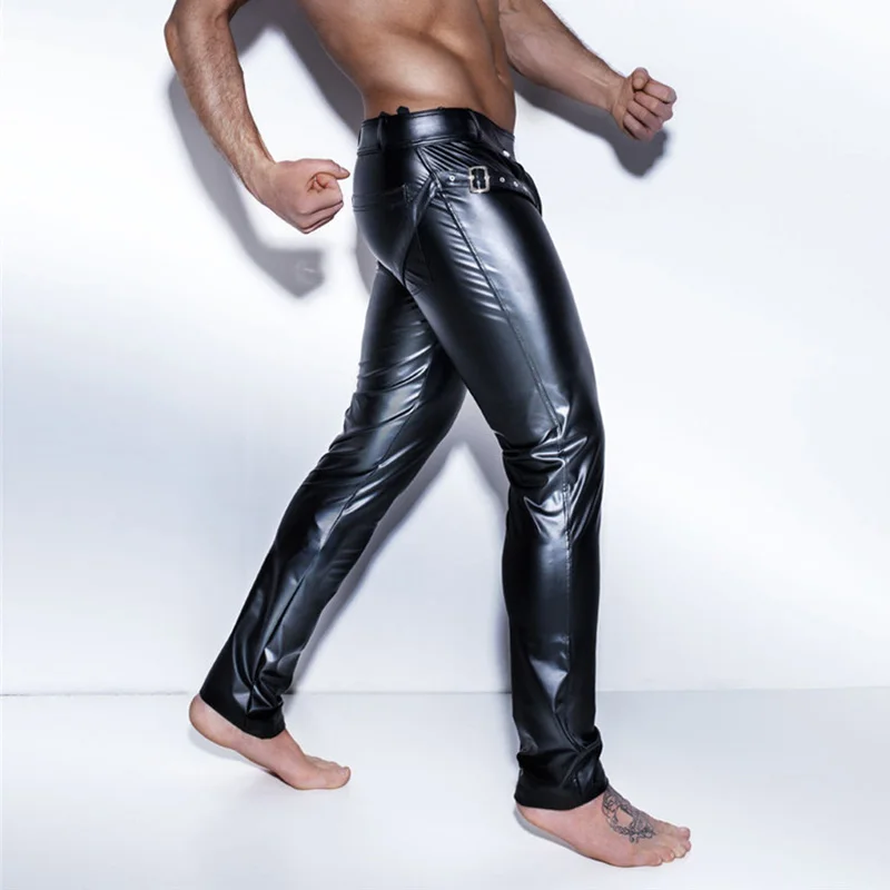 Mens Trousers Open Crotch PU Leather Latex Leggings Fitness Pencil Pants Taniec Na Rurze Clubwear Gay Sexy Wetlook XXL | Тематическая