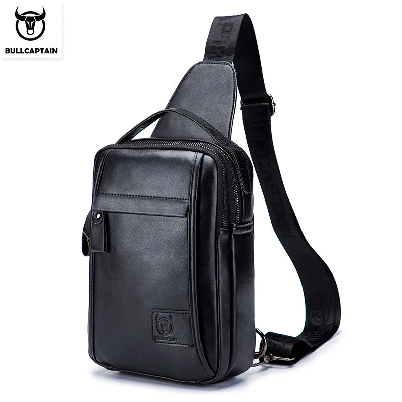 BULLCAPTAIN Leisure Sports Men's Leather Bag Headlayer Cowhide Large Capacity Multi Functional Convenient Crossbody Bag