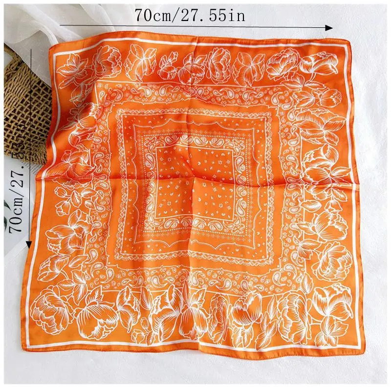 

Fashion Cashew Flower Print Silk Scarf Women's Scarves Orange Silk Satin Head Scarves Bandana Hair Tie Band New Hair Accessories